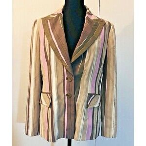Harve Benard Blazer‎ Women's  Multicolor Stripe Power Jacket Single Breasted